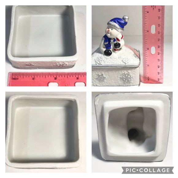 Vintage Ceramic Snowman Snowflake Christmas Trinket Box Jewelry Blue WhiteSilver - Picture 16 of 16
